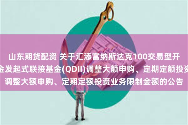 山东期货配资 关于汇添富纳斯达克100交易型开放式指数证券投资基金发起式联接基金(QDII)调整大额申购、定期定额投资业务限制金额的公告